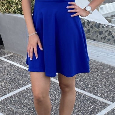 Robe évasée bleu roi épaules dénudées
