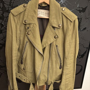 Burberry Brit Leinen Bikerjacke Olive Grösse 38