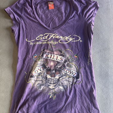 Lila Ed Hardy T-Shirt "Love Kills" Gr. L