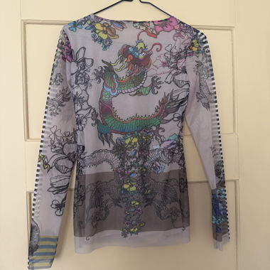 Top in mesh stile tattoo, stampa drago