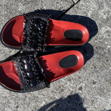 Black leather sandals