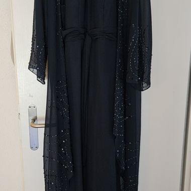 Salopette in chiffon blu scuro con paillettes