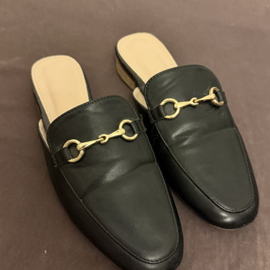 Black slip-on mules