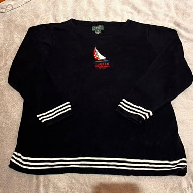 Maglione vintage Ralph Lauren blu navy con motivo barca a vela