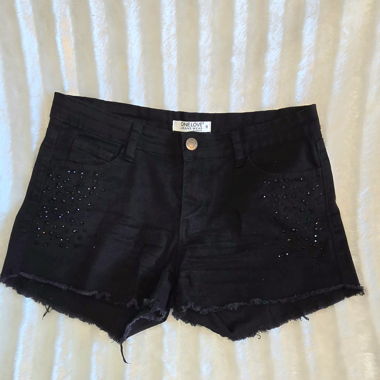Jeans-shorts, schwarz mit Glitzersteinen Gr. M