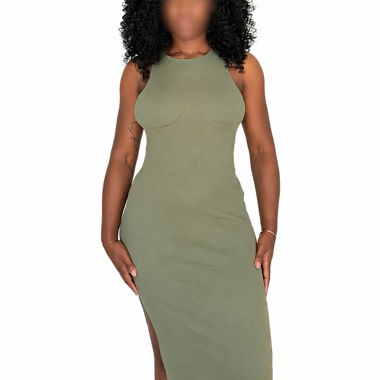 Khaki sleeveless midi dress