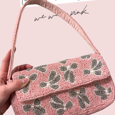Borsa a mano farfalla di perline rosa