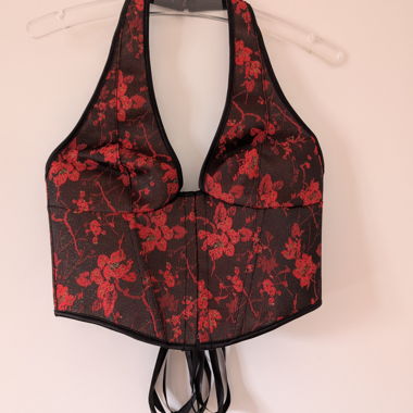 Top corsetto floreale rosso
