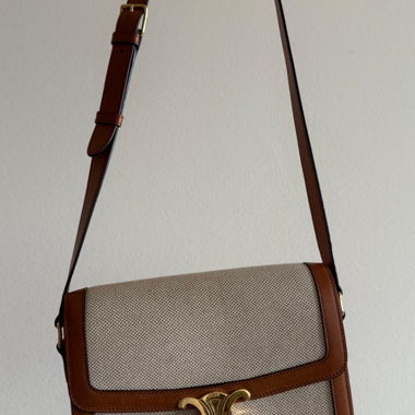 Céline canvas and brown leather shoulder bag