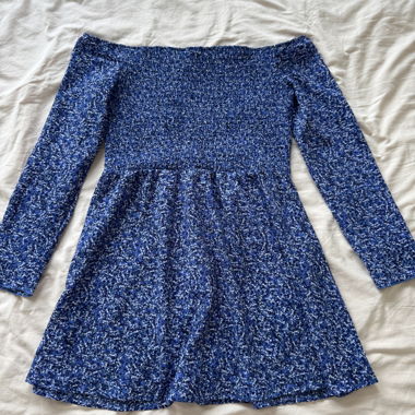 BERSHKA floral blue long sleeve mini dress