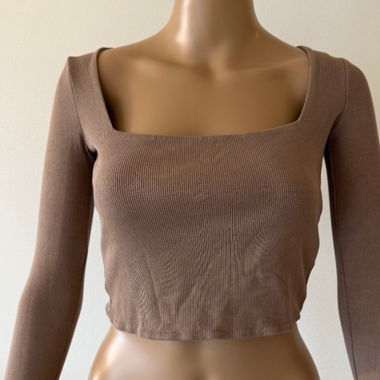 Zara geripptes Crop-Top Beige-Braun