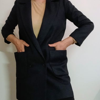 ONLY 3/4 Sleeves Dark Blue Wool Coat Size M