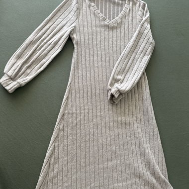 Grey Knit Dress with V-Neck