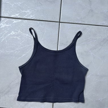 Blue Ribbed Cropped Top