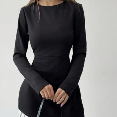 Black long-sleeve mini dress