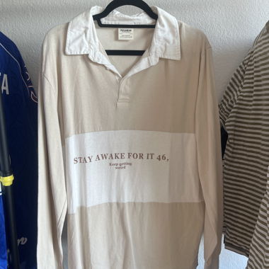 Polo beige/blanc à manches longues