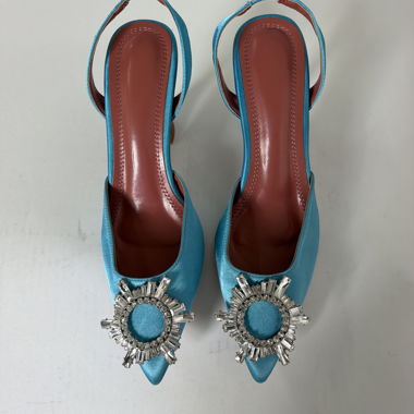 Blue Satin Slingback Pumps