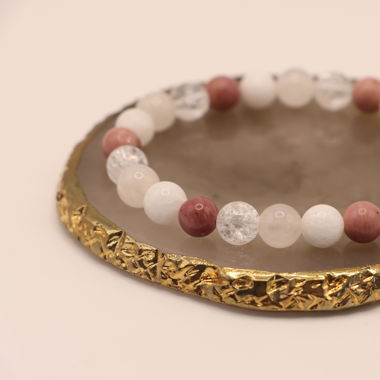 Jade-Bergkristall-Rhodonit-Rosaquarz Armband 