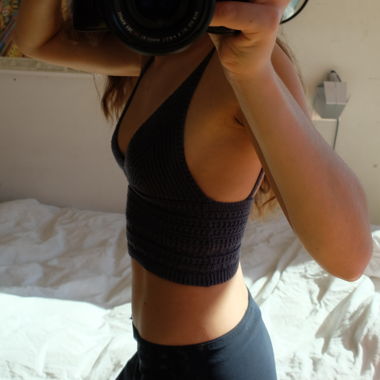 Crop Top All'Uncinetto Grigio Scuro