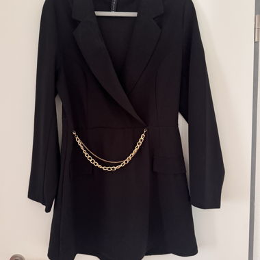 Black blazer jumpsuit with chain