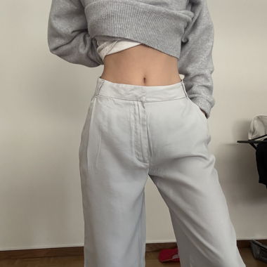 Zara linen grey white pants 
