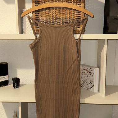 Brown Ribbed Dress with Thin Straps