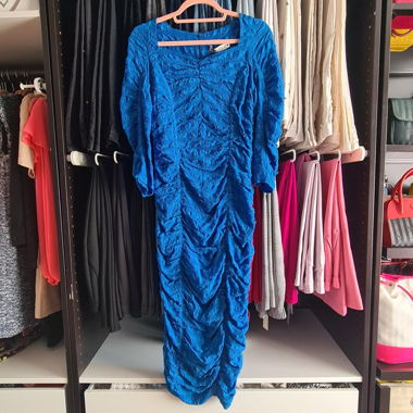 Zara Bodycon Ruched Midi Dress Blue