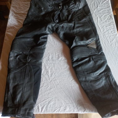 Black leather motorcycle trousers