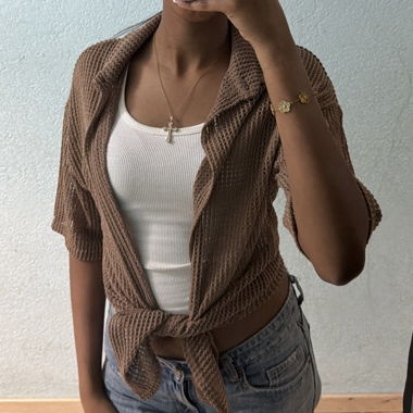 Blusa Cardigan in rete marrone