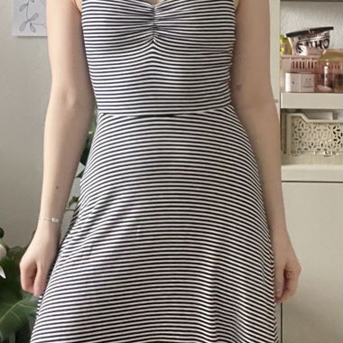 striped white blue dress