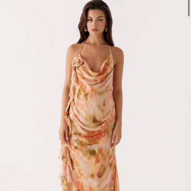 Orange Floral Ruffle Maxi Dress New with Tags 