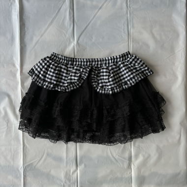 “Alice’s” layered lace mesh mini skirt