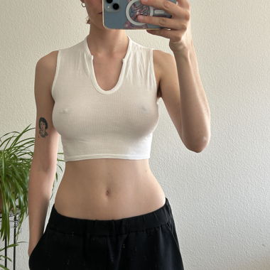 Top corto bianco a coste
