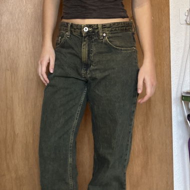 Green/yellow washed jeans 