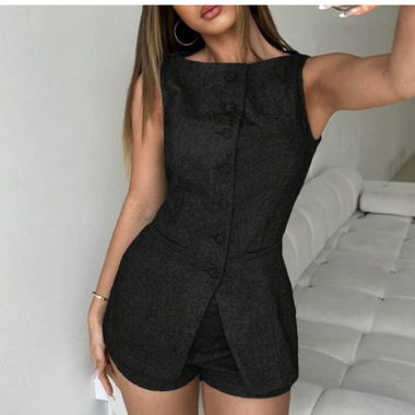 Combishort nero con bottoni