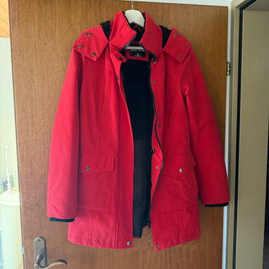 Red women’s jacket with hood