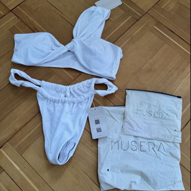 Set bikini top L, slip XL brasiliano bianco