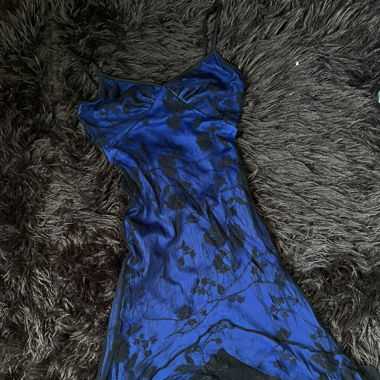 Blue dress with black lace
