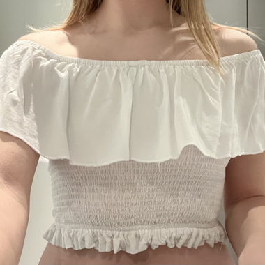 White Off-Shoulder Cropped Top with Ruffle