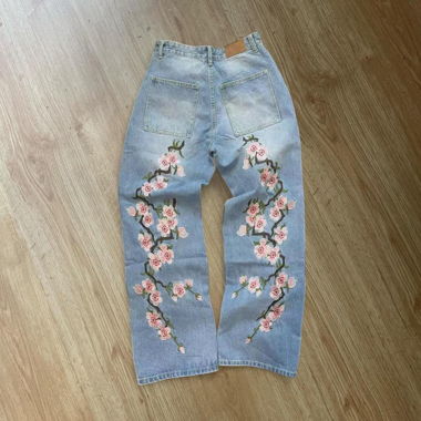 Light blue baggy jeans with flowers