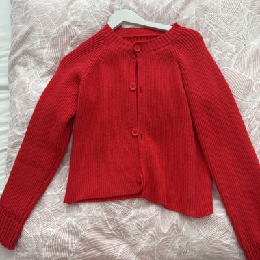 Red cardigan
