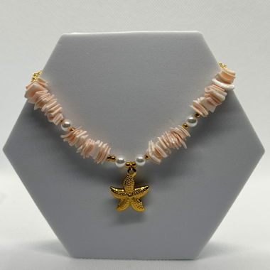 GOLD STARFISH AND PINK NECKLACE