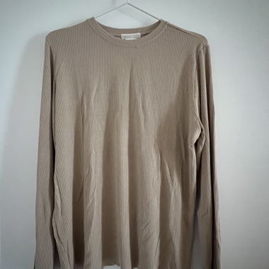 Beige ribbed long-sleeve top