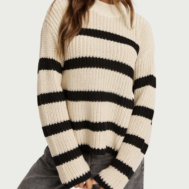 Pull&Bear Streifen-Strickpullover beige XS/S
