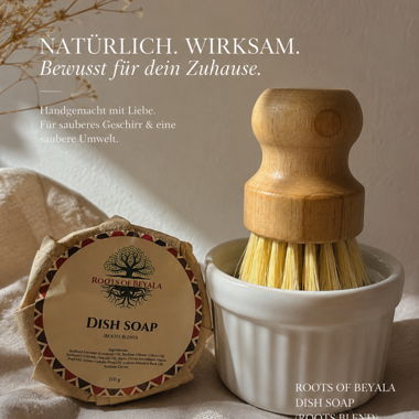 Geschirrspülseife mit Schale und Bürste