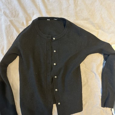 Black Knit Cardigan with Button Placket