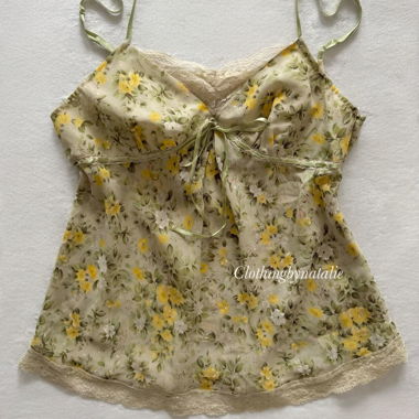 Top in chiffon floreale verde taglia S