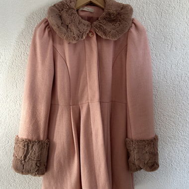 Kawaii Coat in Pink with Faux Fur Collar 