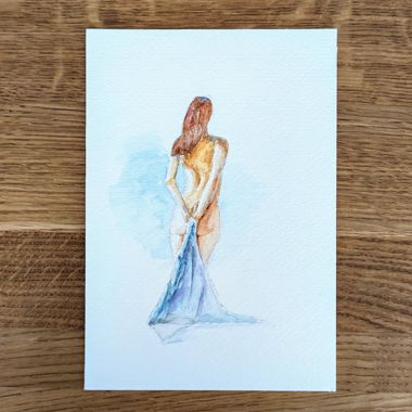 Aquarelle originale – Silhouette féminine de dos