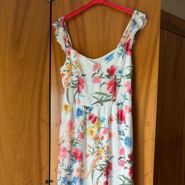 Weißes Maxi Sommer Kleid mit Blumen Muster